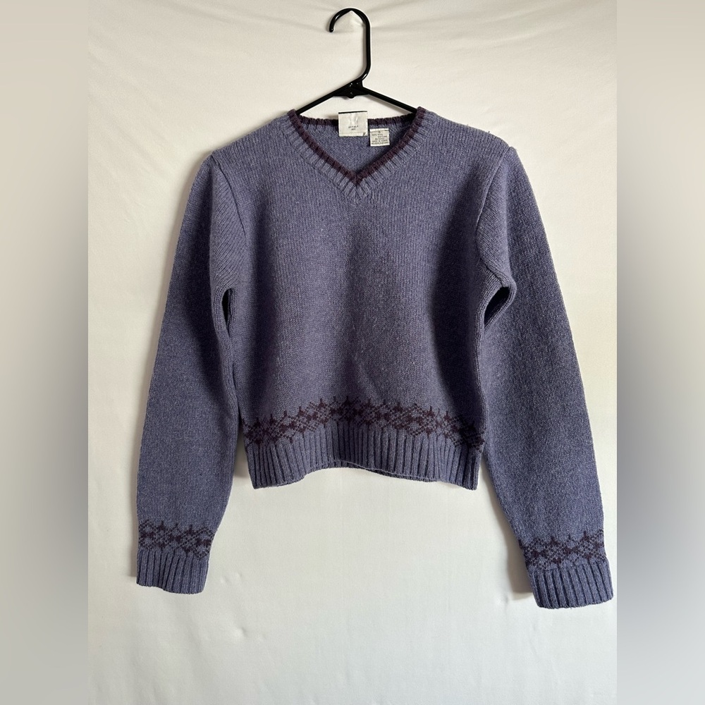 24 Seven Blue Sweater Wool Shetland S Long Sleeve V-Neck